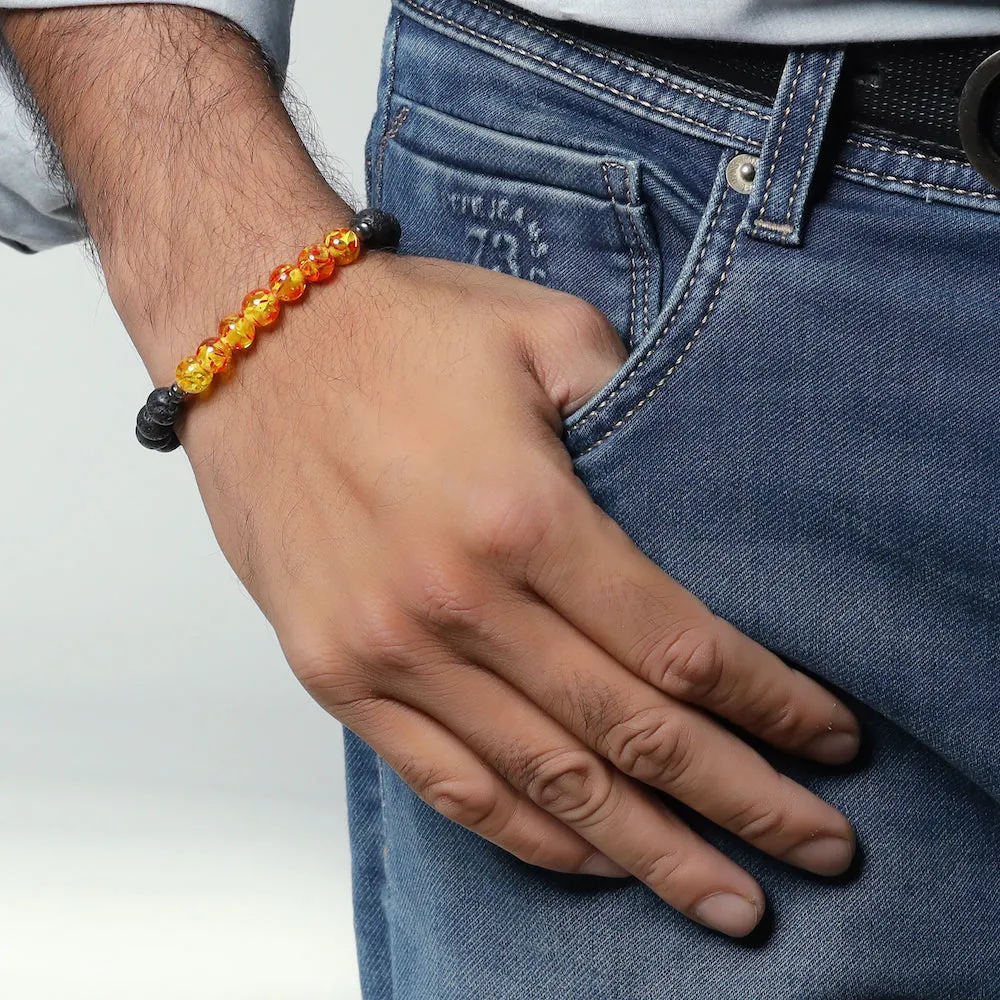 Certified Amber 8mm Natural Stone Bracelet With Lava Stone