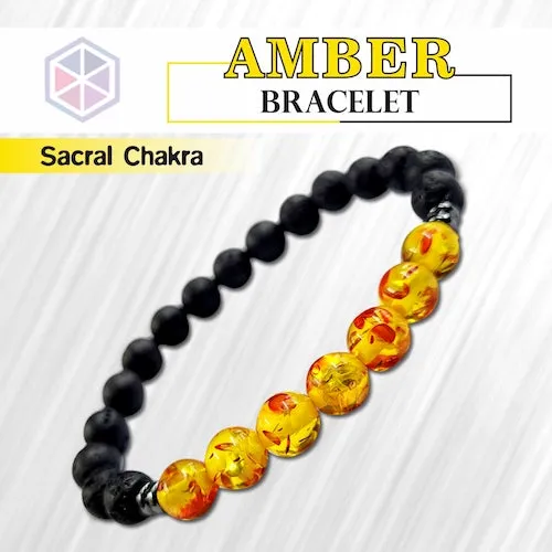 Certified Amber 8mm Natural Stone Bracelet With Lava Stone