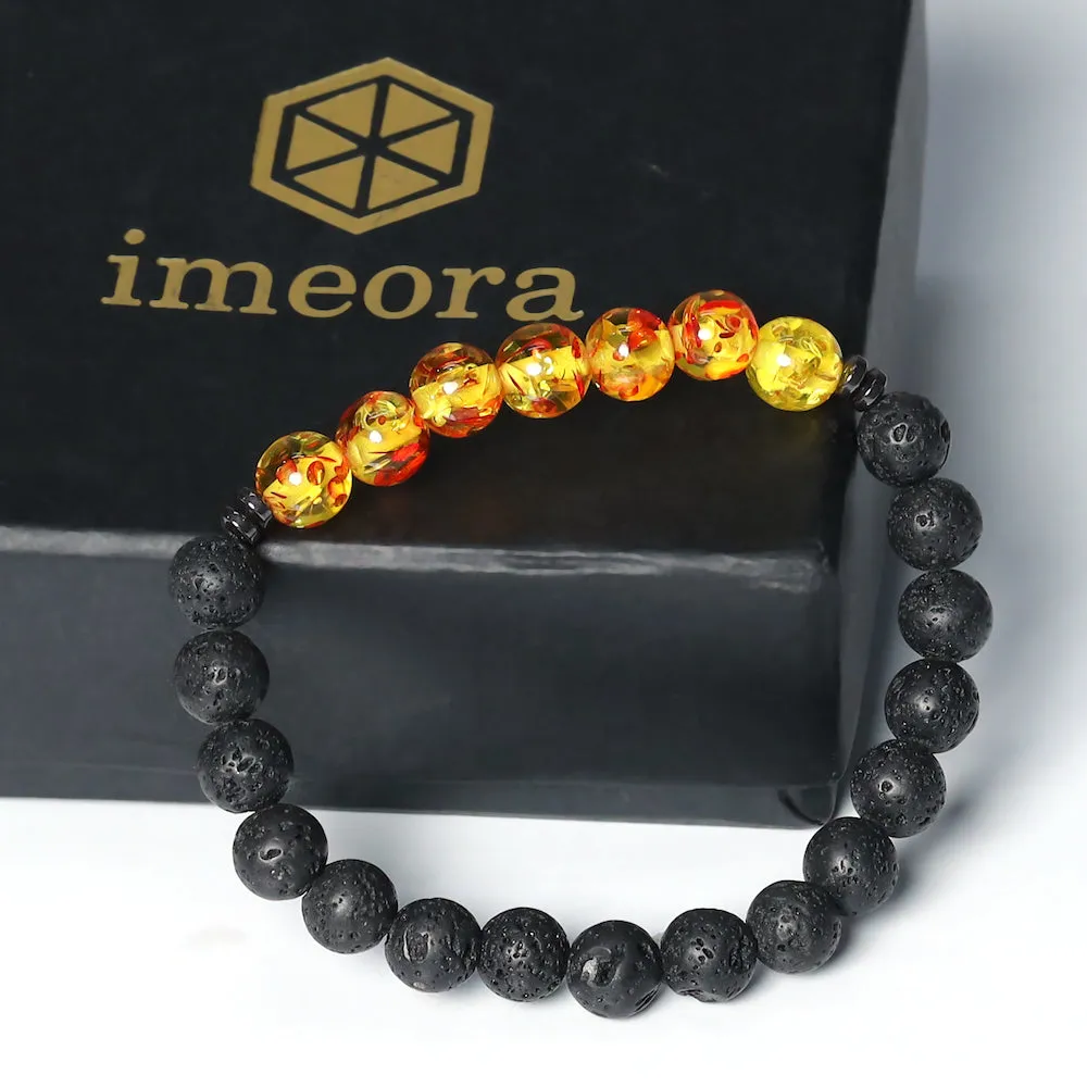 Certified Amber 8mm Natural Stone Bracelet With Lava Stone