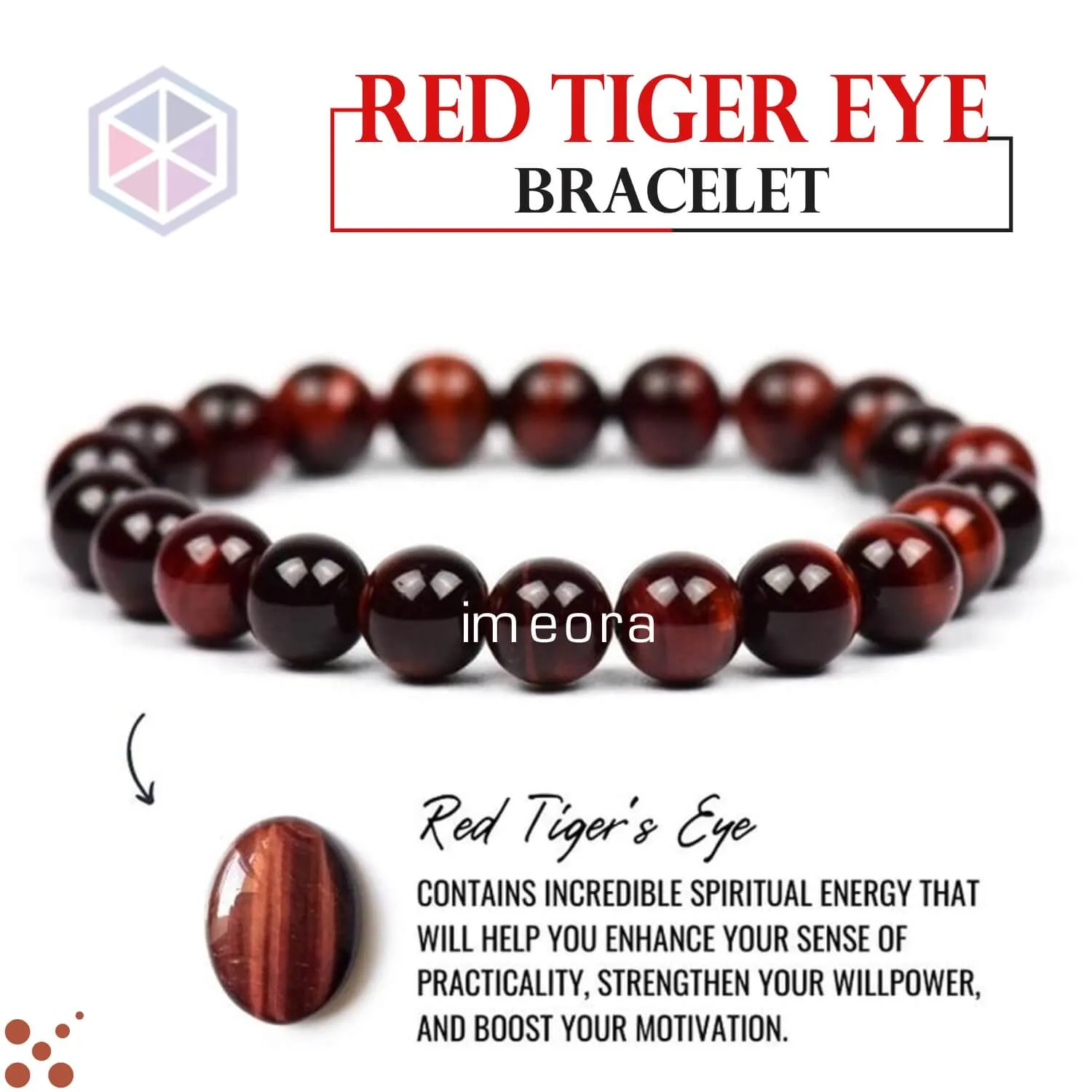 Certified Red Tiger Eye 8mm Natural Stone Bracelet