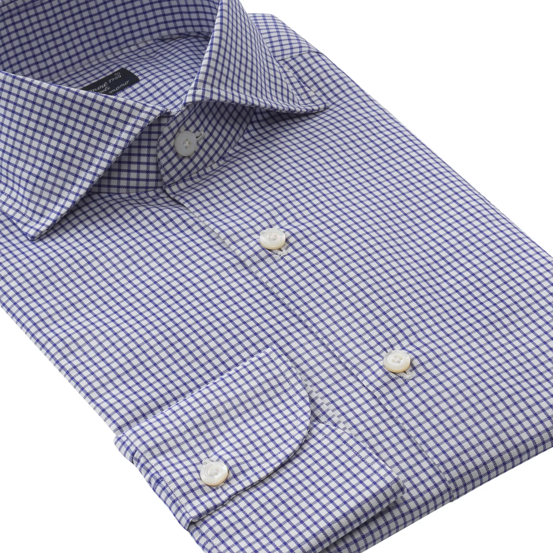 Checked Cotton Shirt in Blue and White