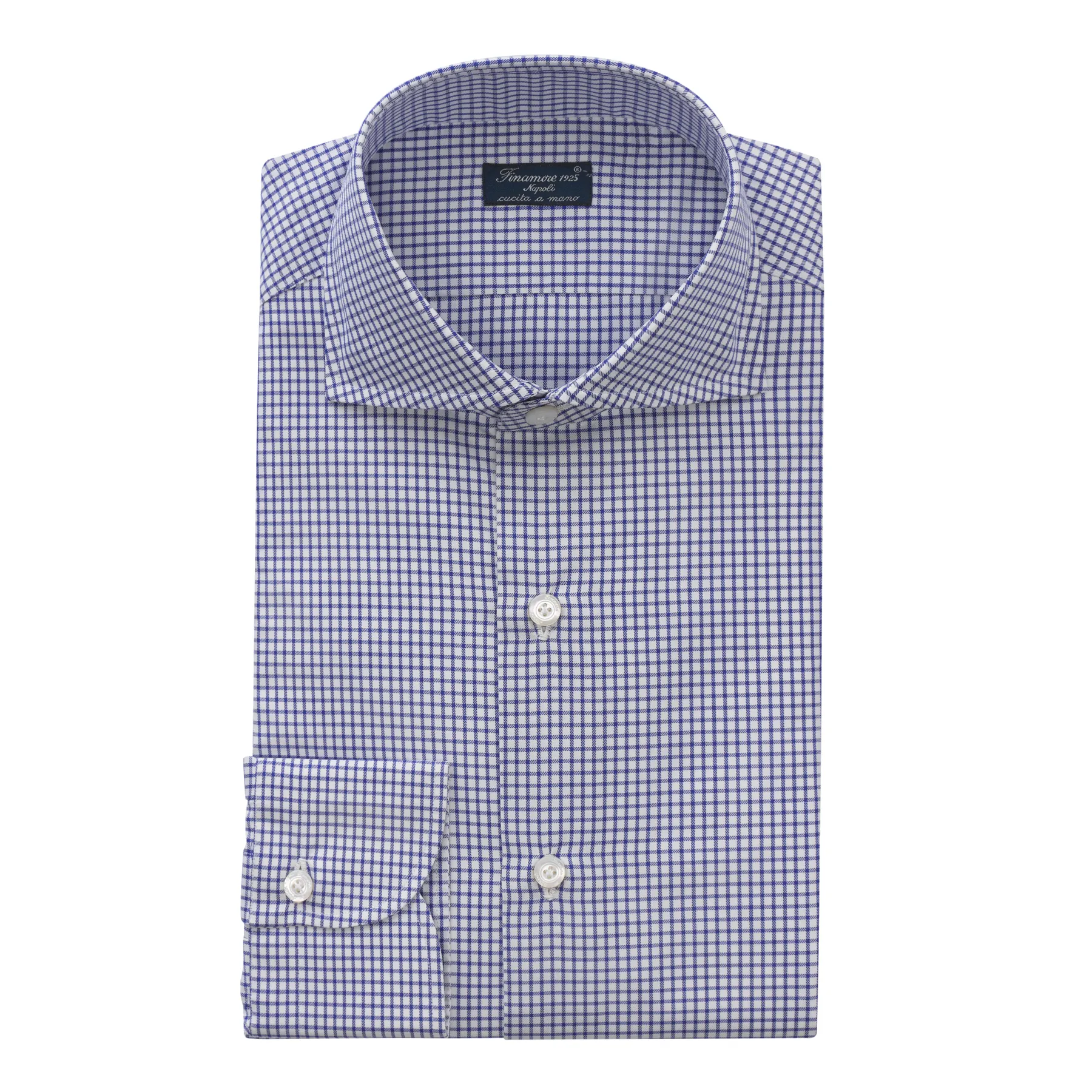 Checked Cotton Shirt in Blue and White