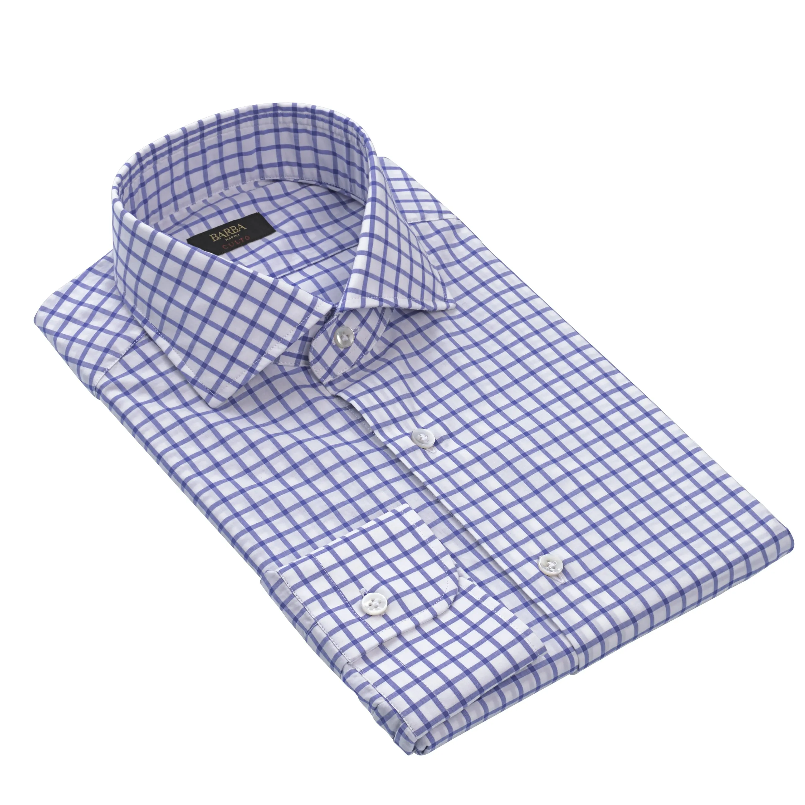 Checked Cotton Shirt in White and Blue