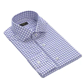 Checked Cotton Shirt in White and Blue