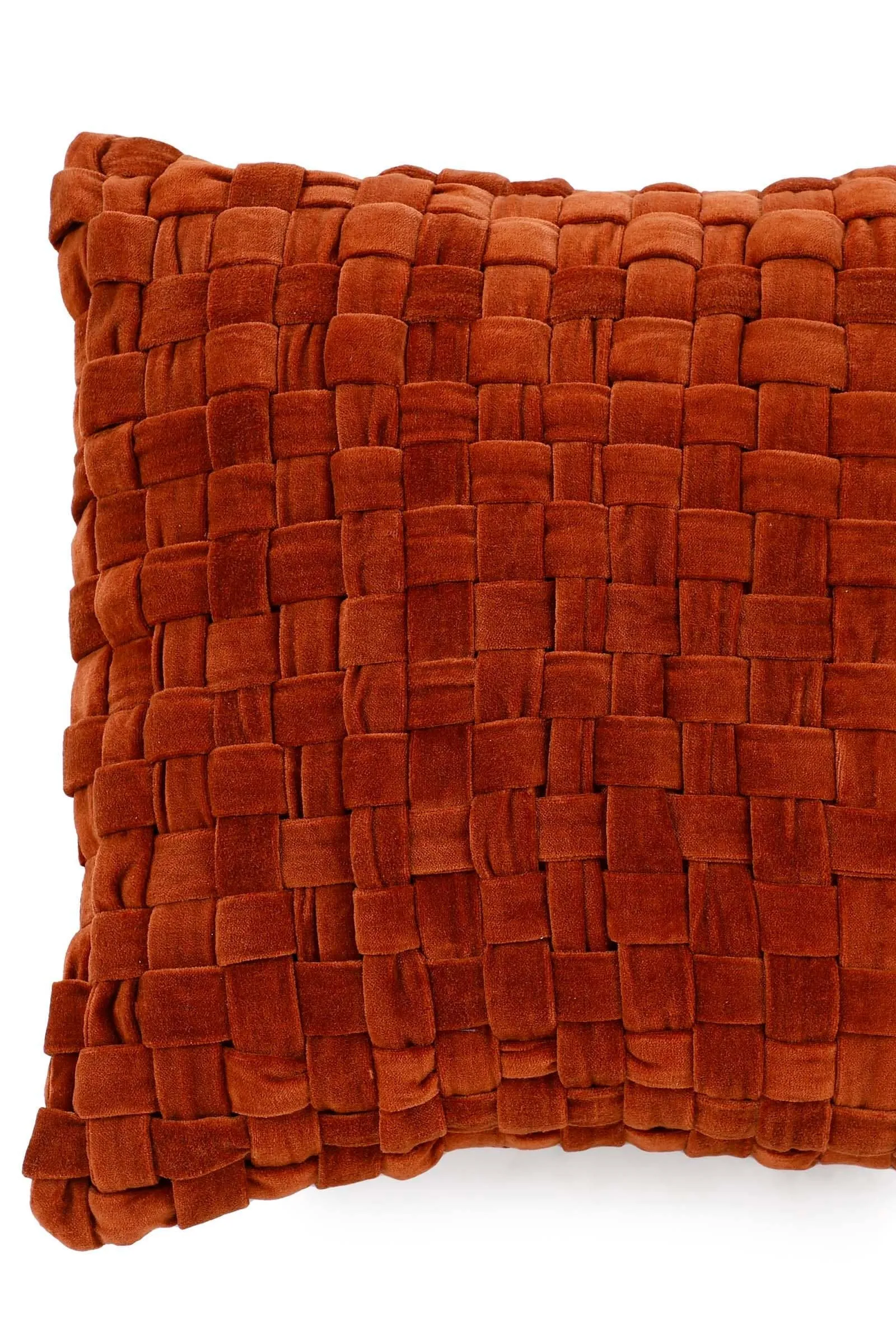 Checked Hand Woven Rust Velvet Square Cushion