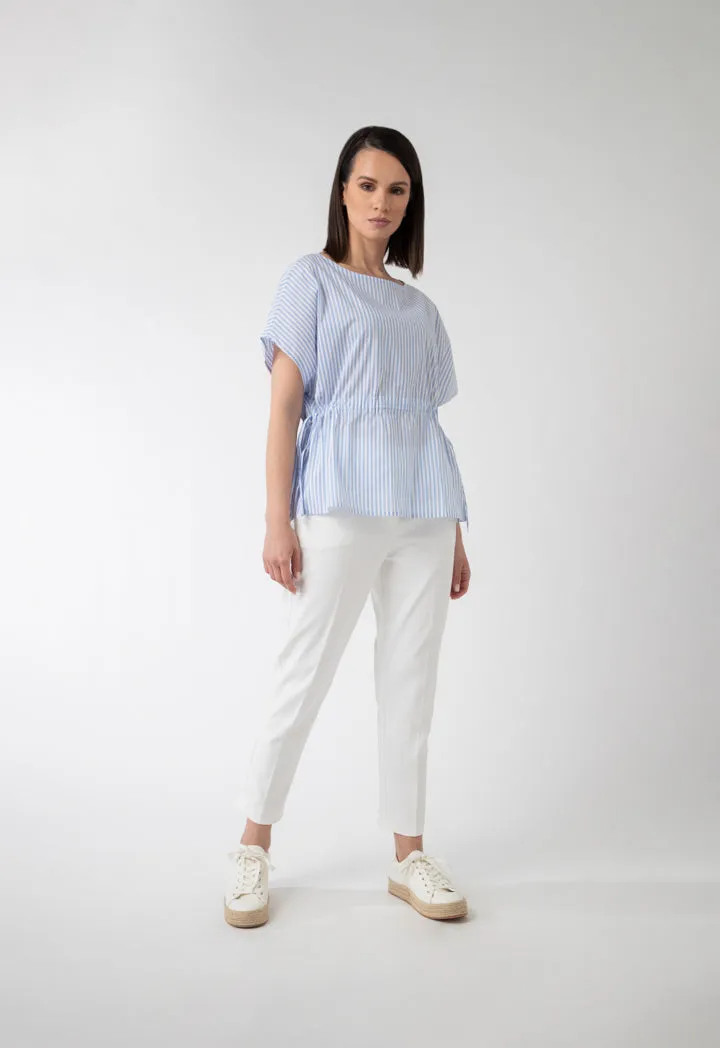 Contrast Stripe Drawstring Top