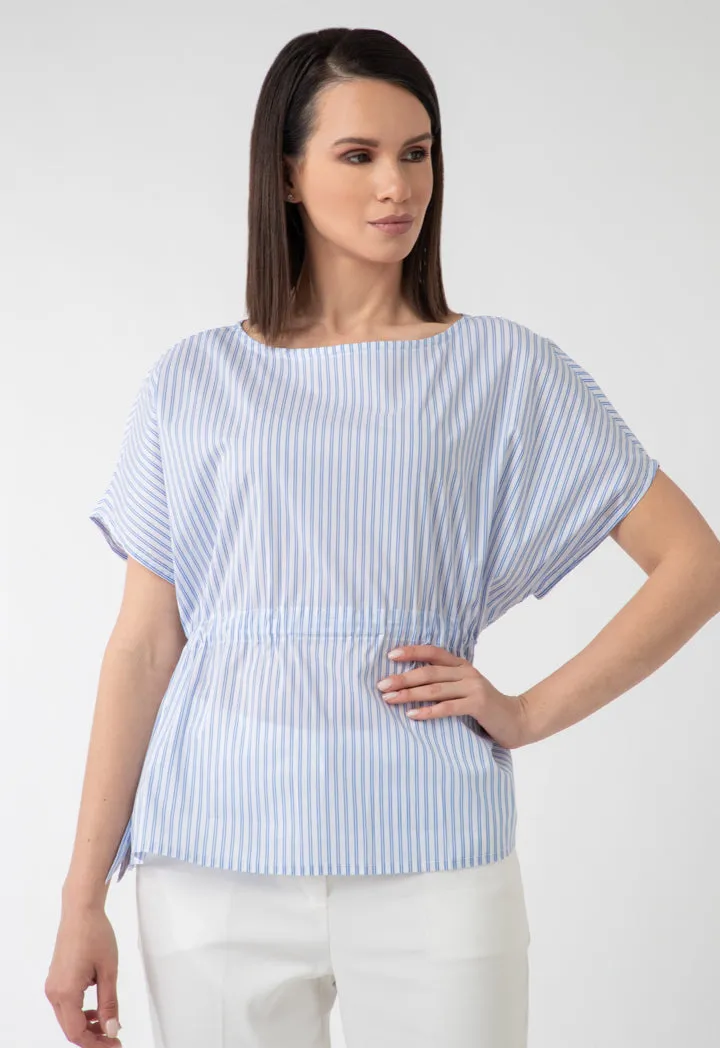 Contrast Stripe Drawstring Top