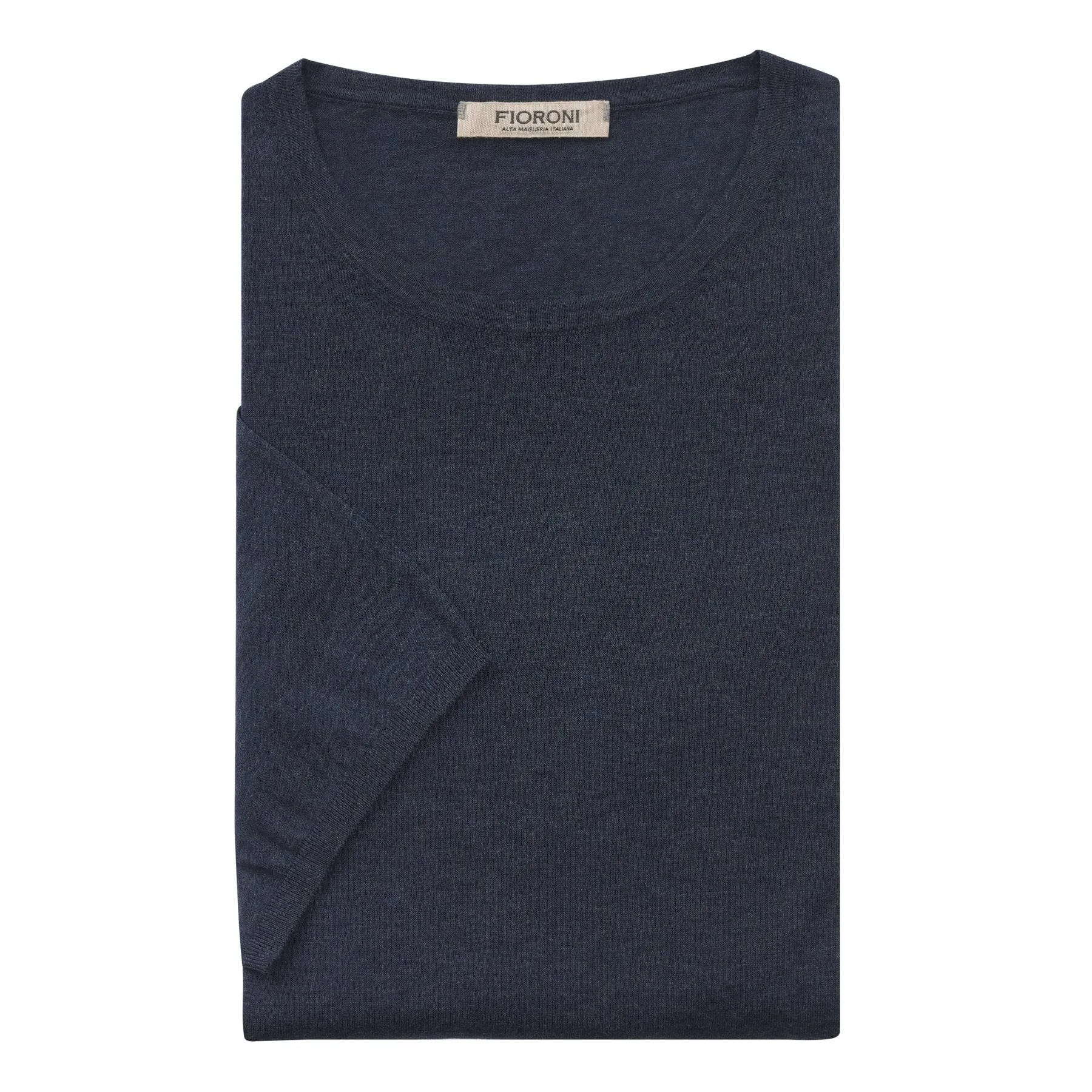 Crew-Neck Cotton Denim Blue T-Shirt