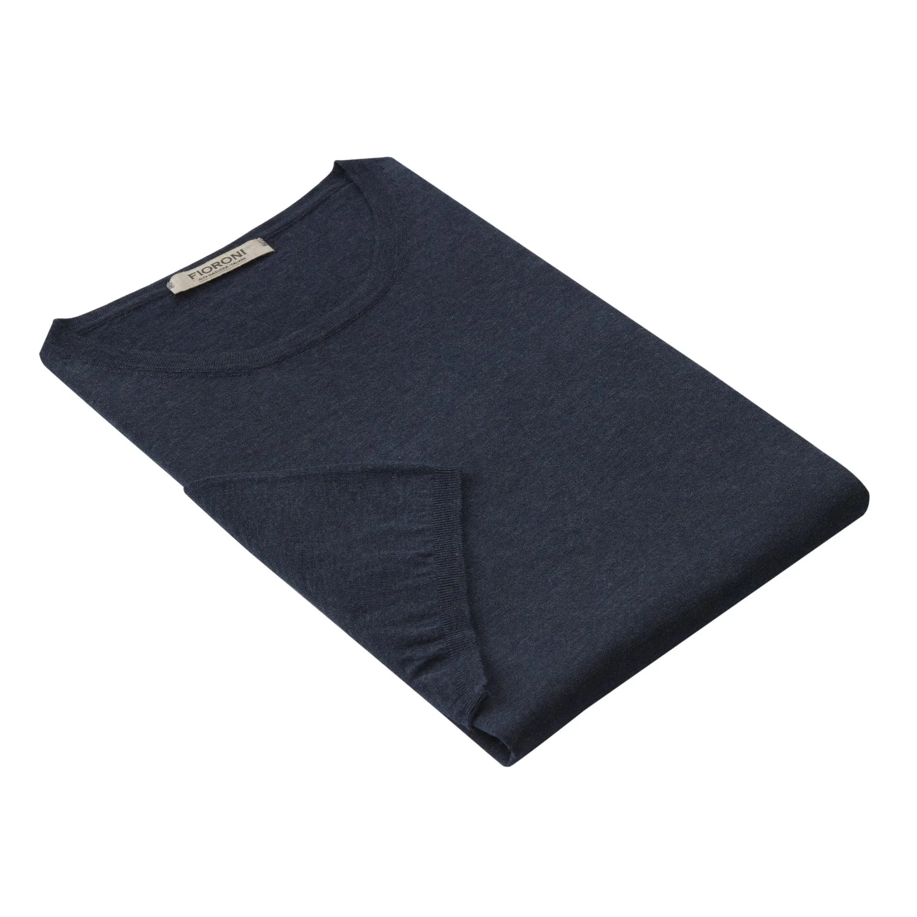 Crew-Neck Cotton Denim Blue T-Shirt