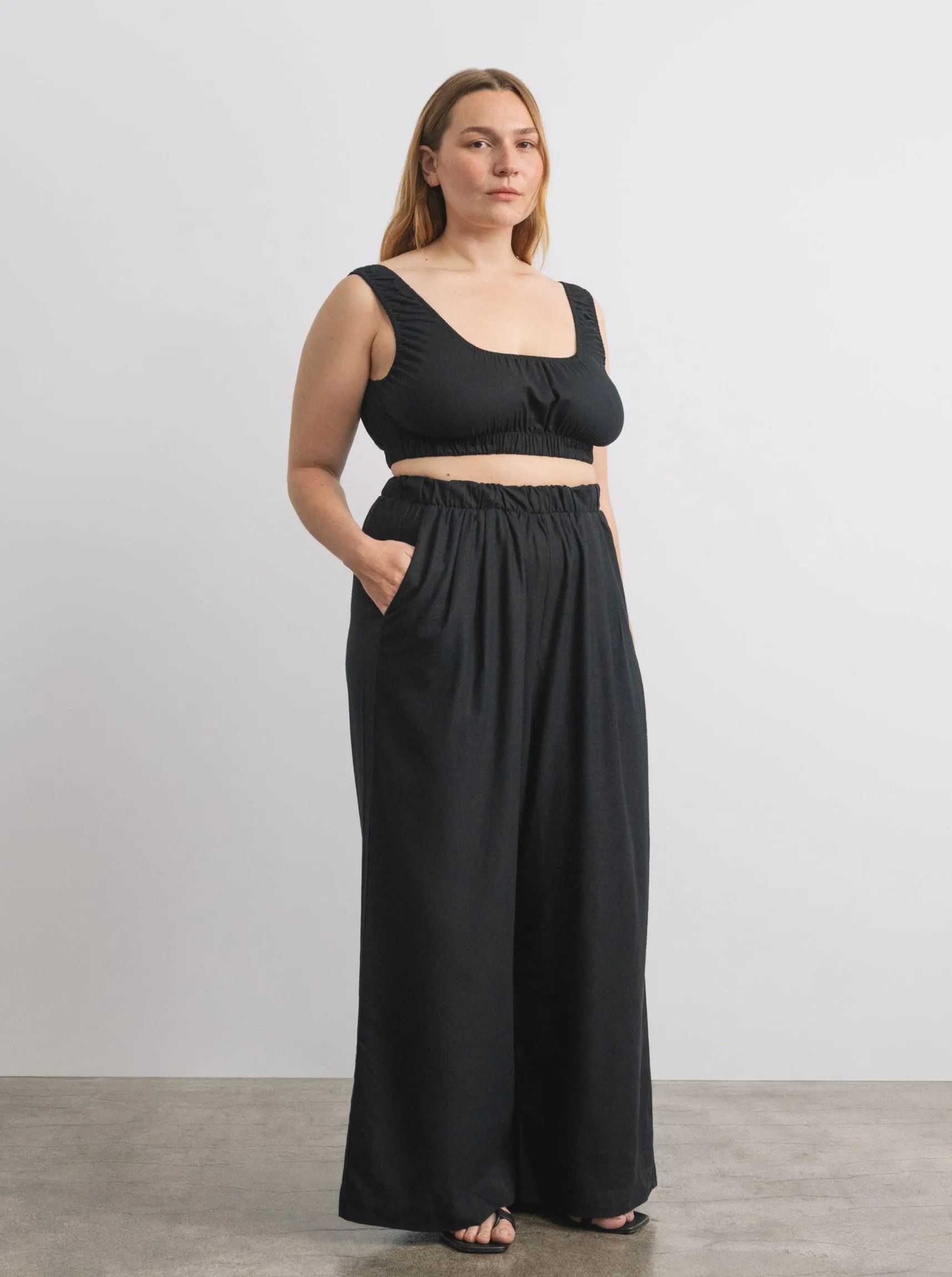 Crop Wide Leg, Regen Silk Noil, Black