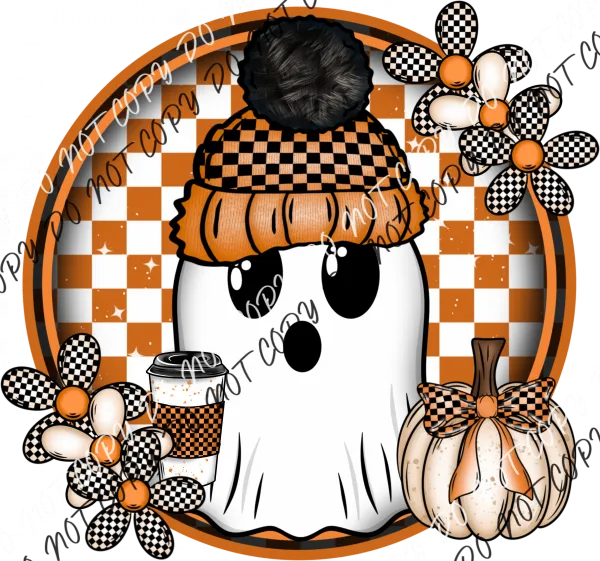 Cute Ghost in Checkered Circle DTF Transfer