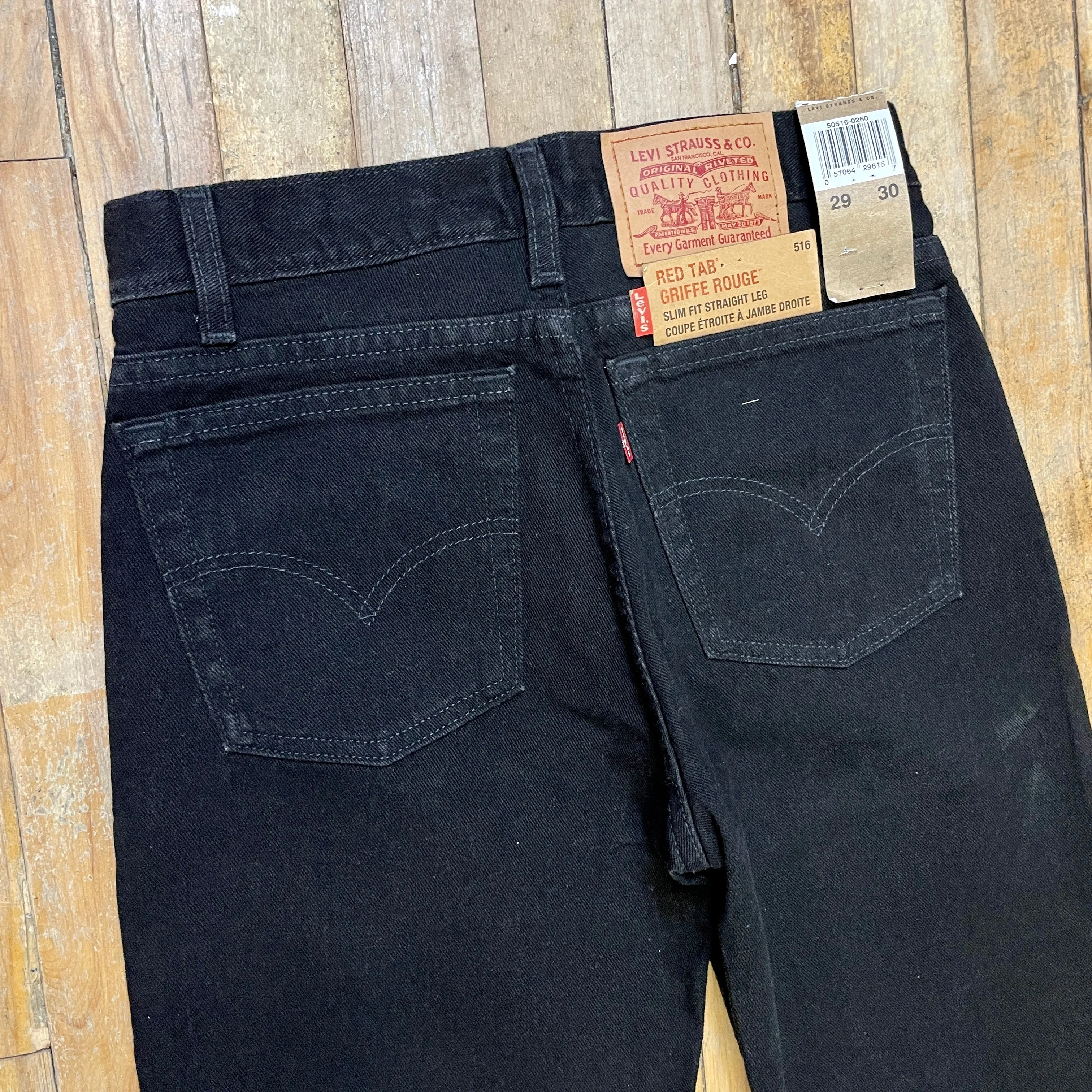 Deadstock Vintage Levi's Black 516 Slim Fit Straight Leg Denim Jeans Made in Canada 29" Waist