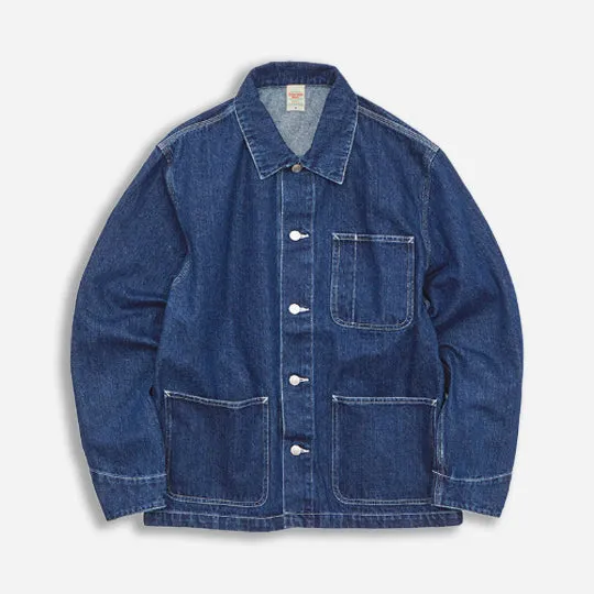 DENIM LOOSE FIT COVERALL JACKET - INDIGO