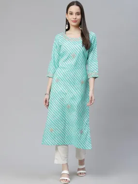 Divena Green Leheriya Cotton Gota Patti  Straight Kurta