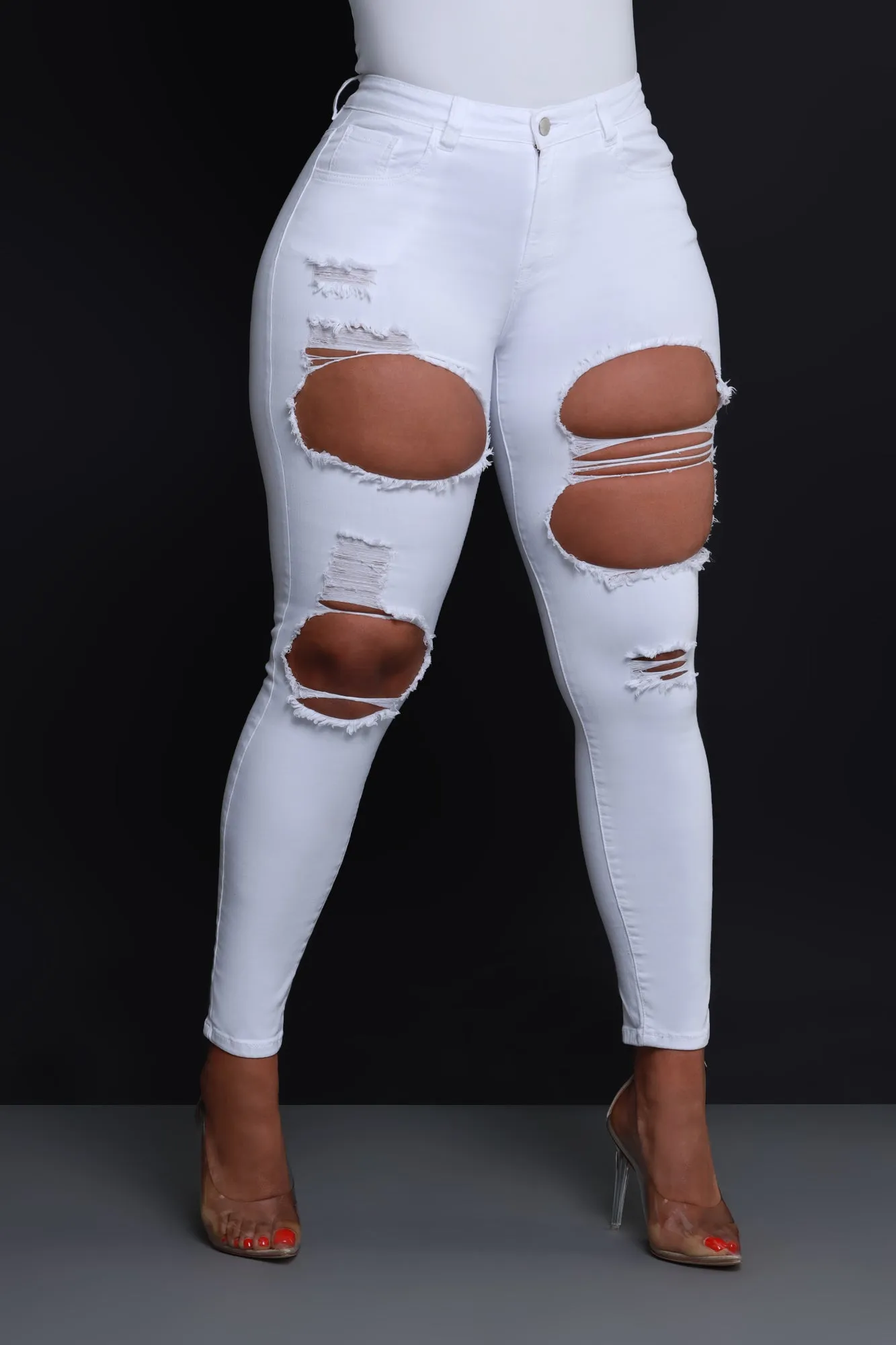 Do You Care Hourglass Distressed Stretchy Skinny Jeans - White