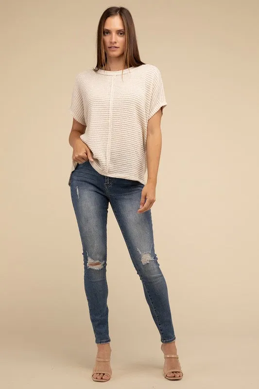 Dolman Short Sleeve Jacquard Sweater