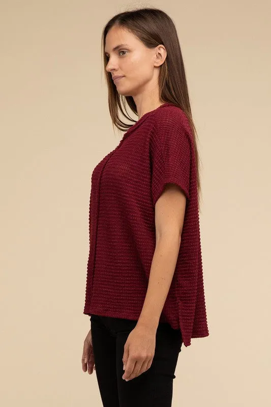 Dolman Short Sleeve Jacquard Sweater