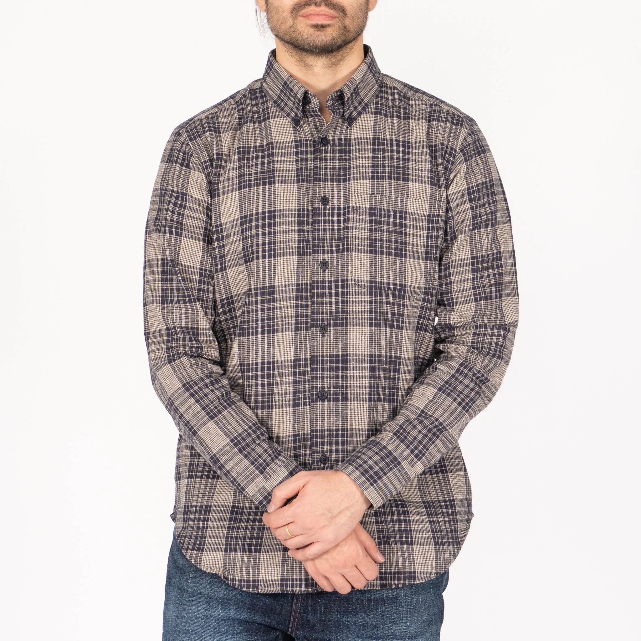 Easy Shirt - Linen Cotton Check -Navy