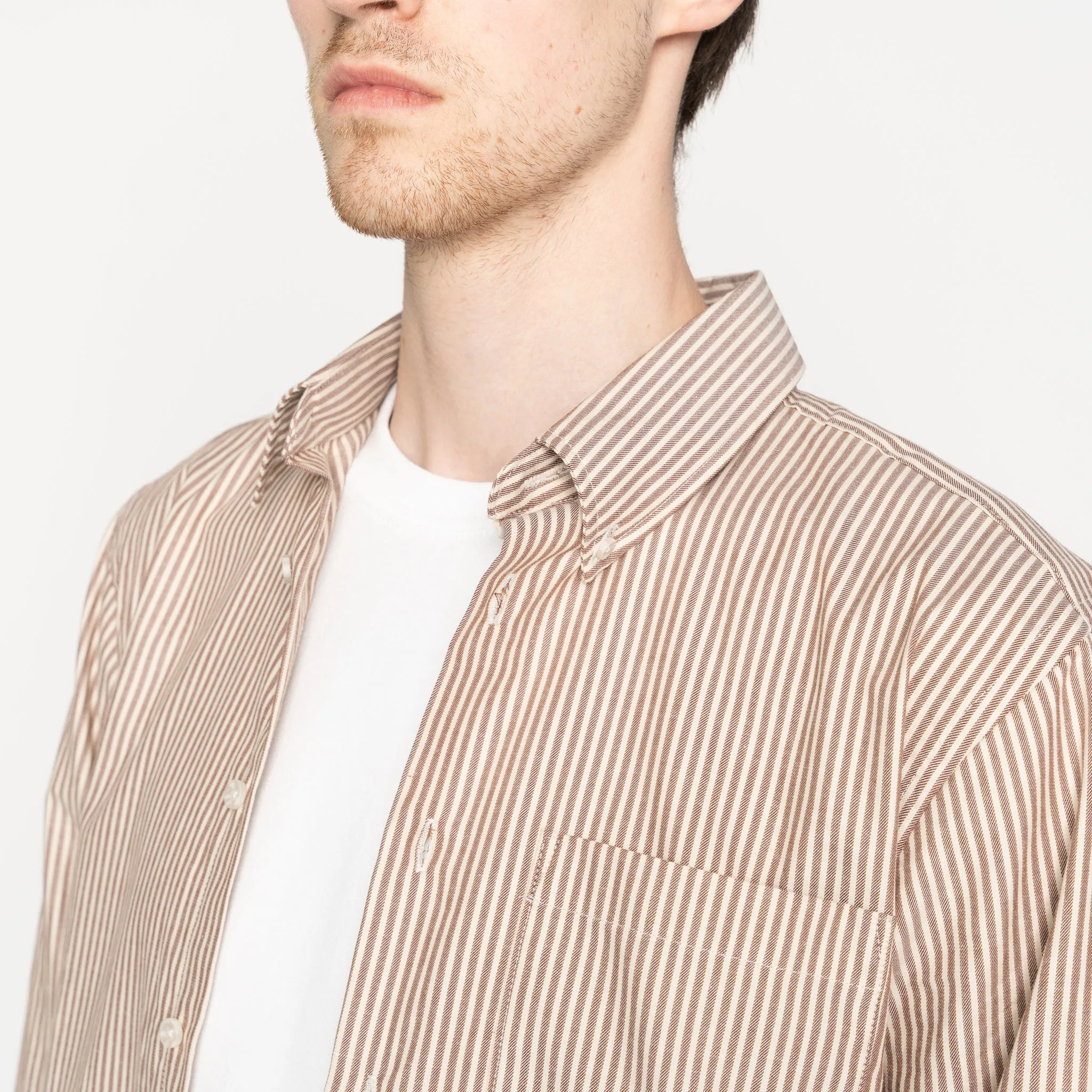 Easy Shirt  - Soft Finish Classic Stripe - Cream   Brown