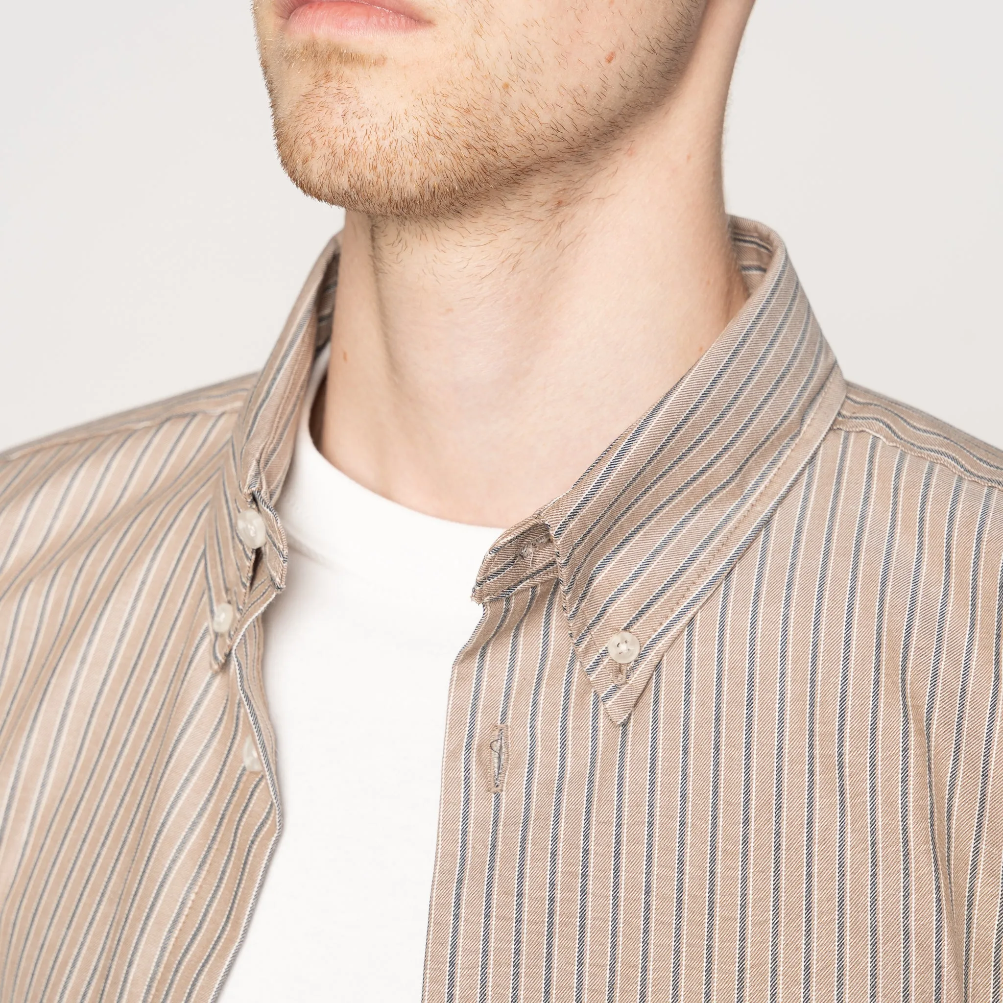 Easy Shirt  - Soft Finish Classic Stripe - Taupe