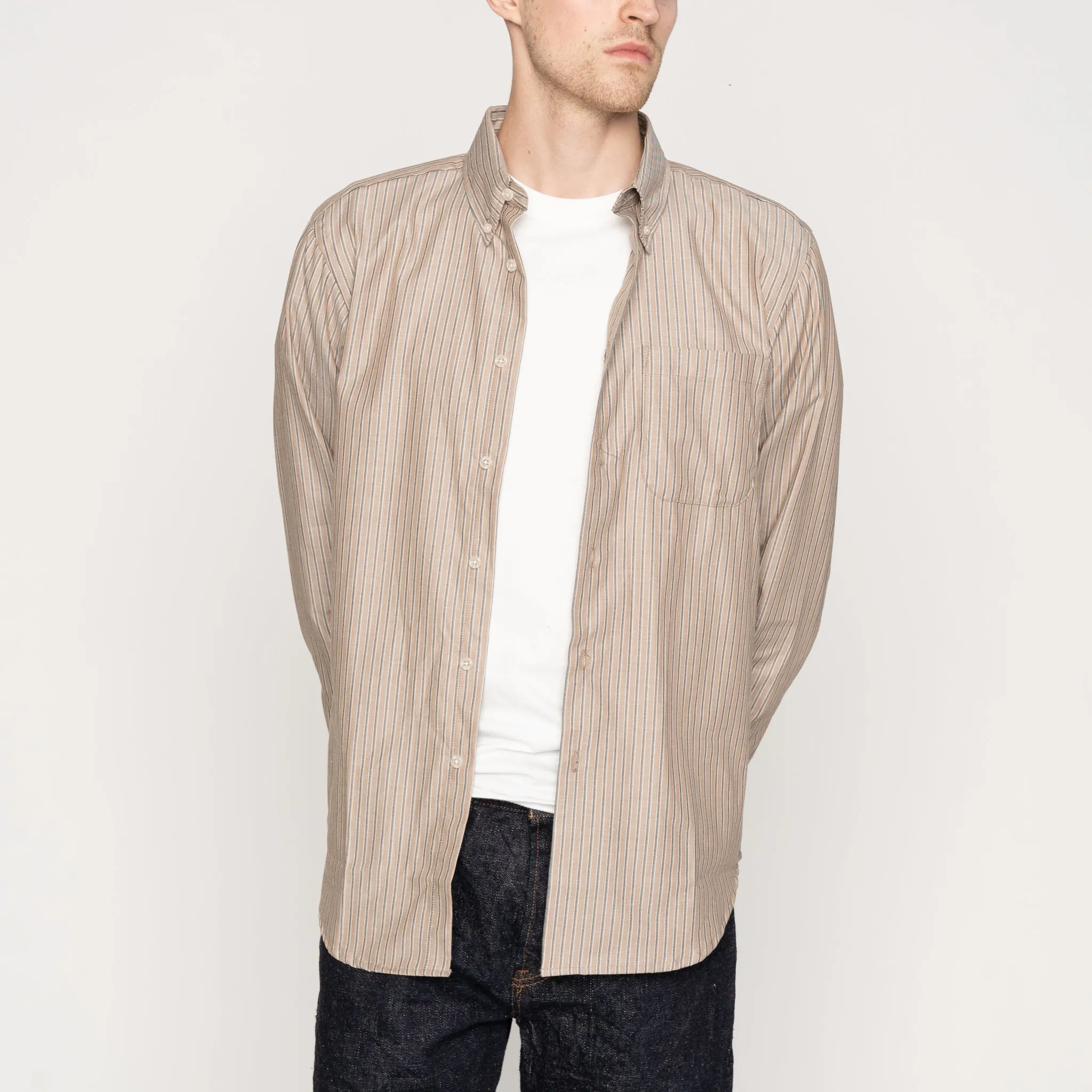 Easy Shirt  - Soft Finish Classic Stripe - Taupe