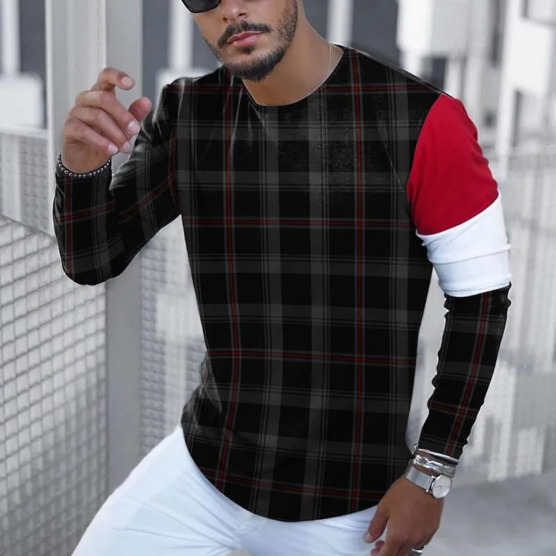 Fashion Casual Round Neck Patchwork Long Sleeve Men'S T-Shirt