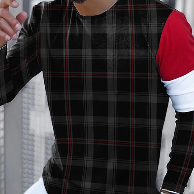 Fashion Casual Round Neck Patchwork Long Sleeve Men'S T-Shirt