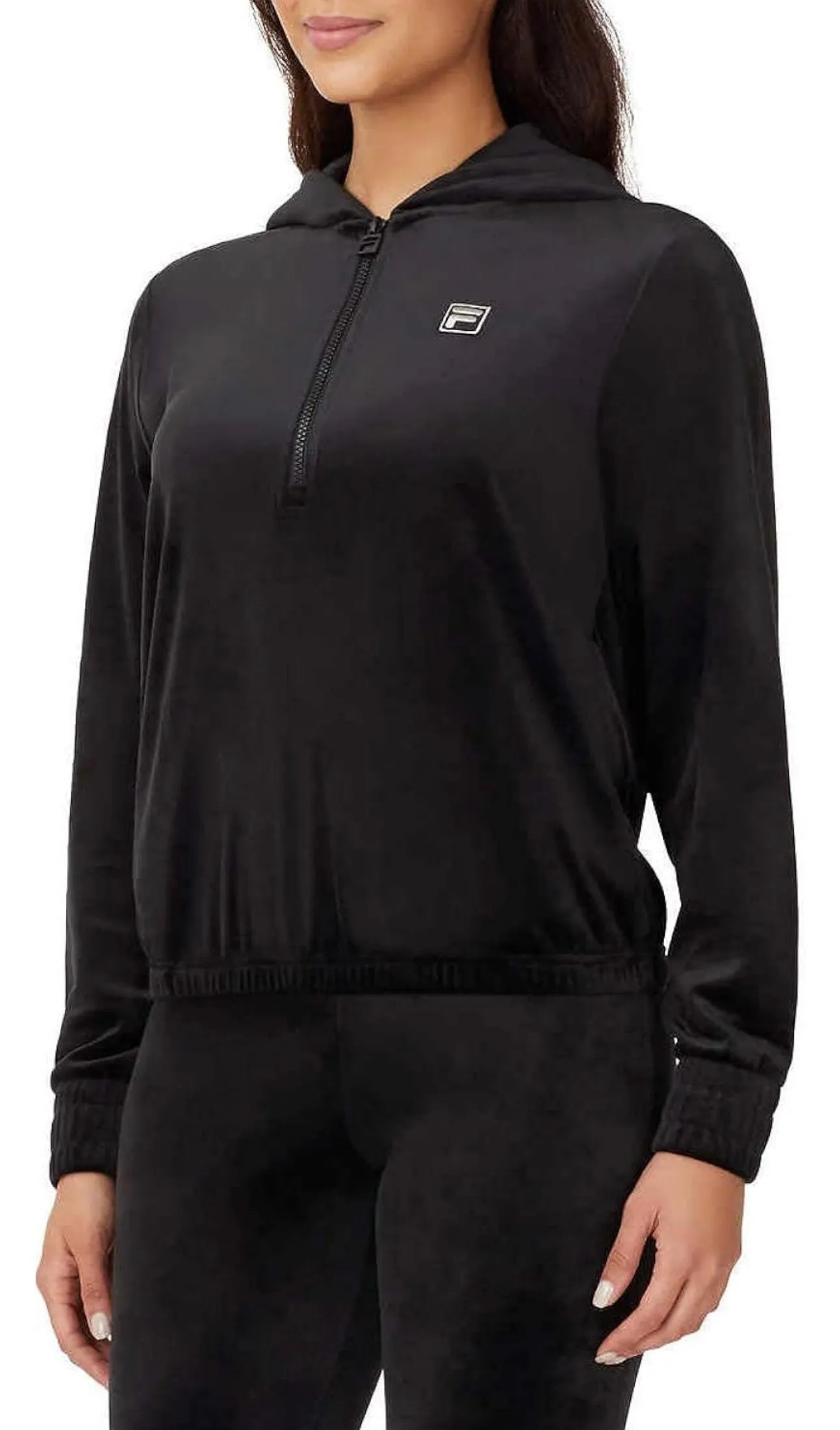 Fila Womens Velour Quarter Zip Hoodie Black Small