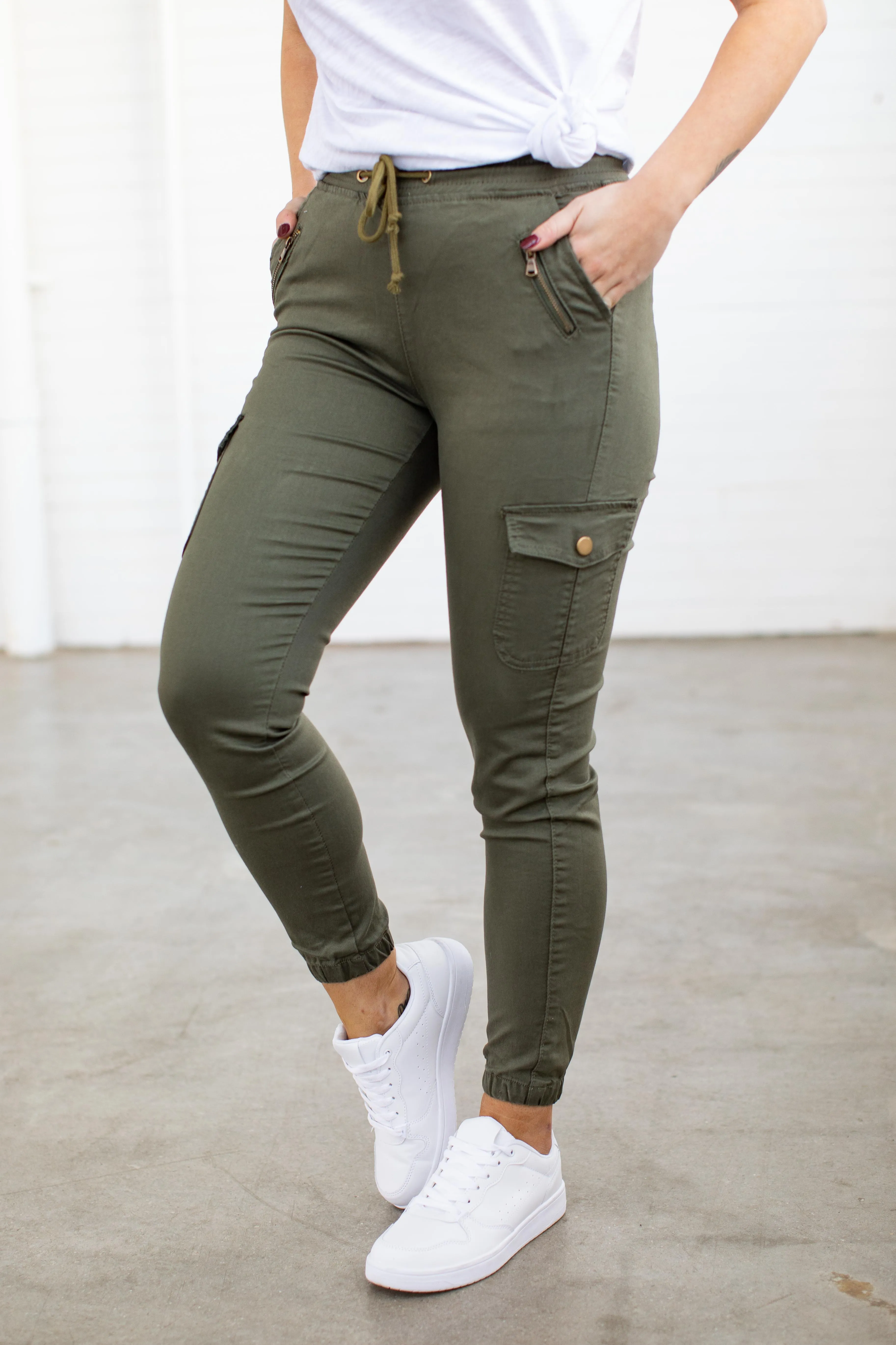 Florence Denim Joggers in Khaki