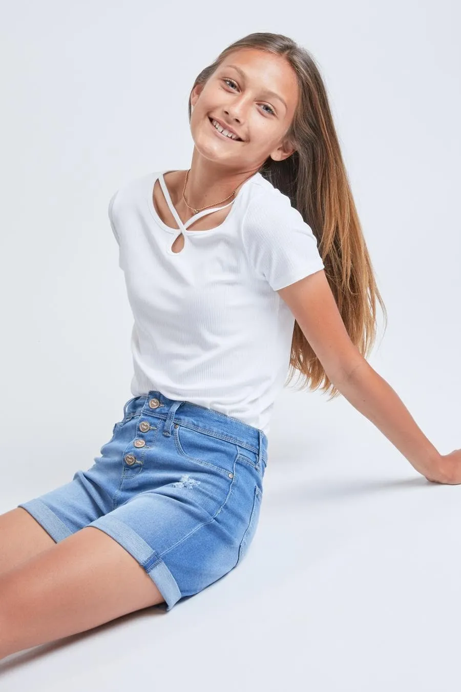 Girls Essential Button Fly Cuffed Shorts