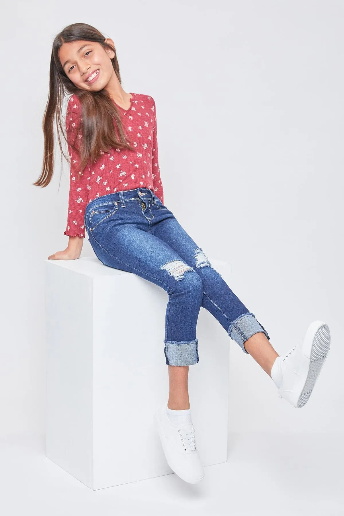 Girls WannaBettaFit Mid-Rise Mega Cuff Skinny Jeans