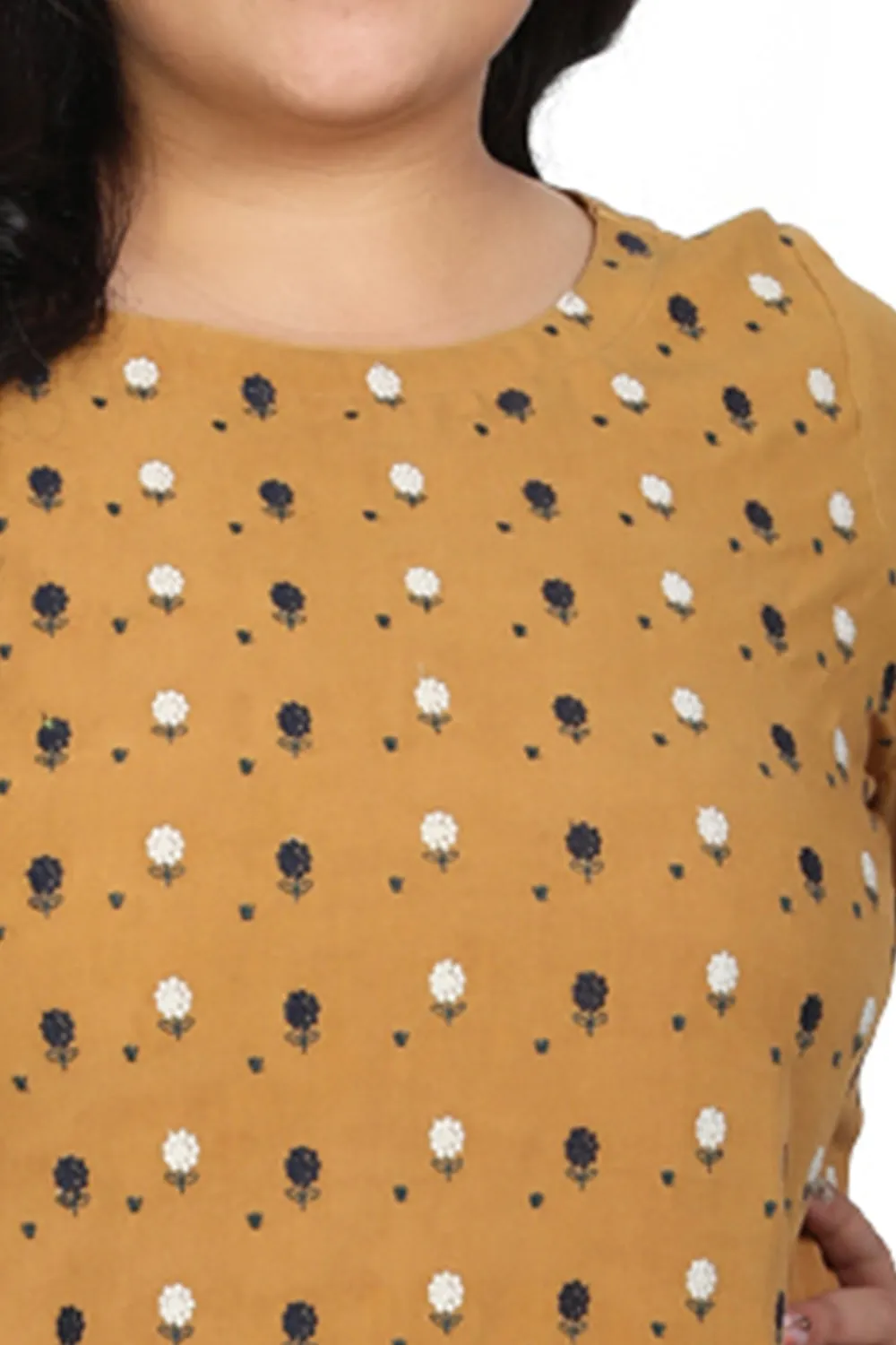 Golden Yellow Floral Embroidery Kurti