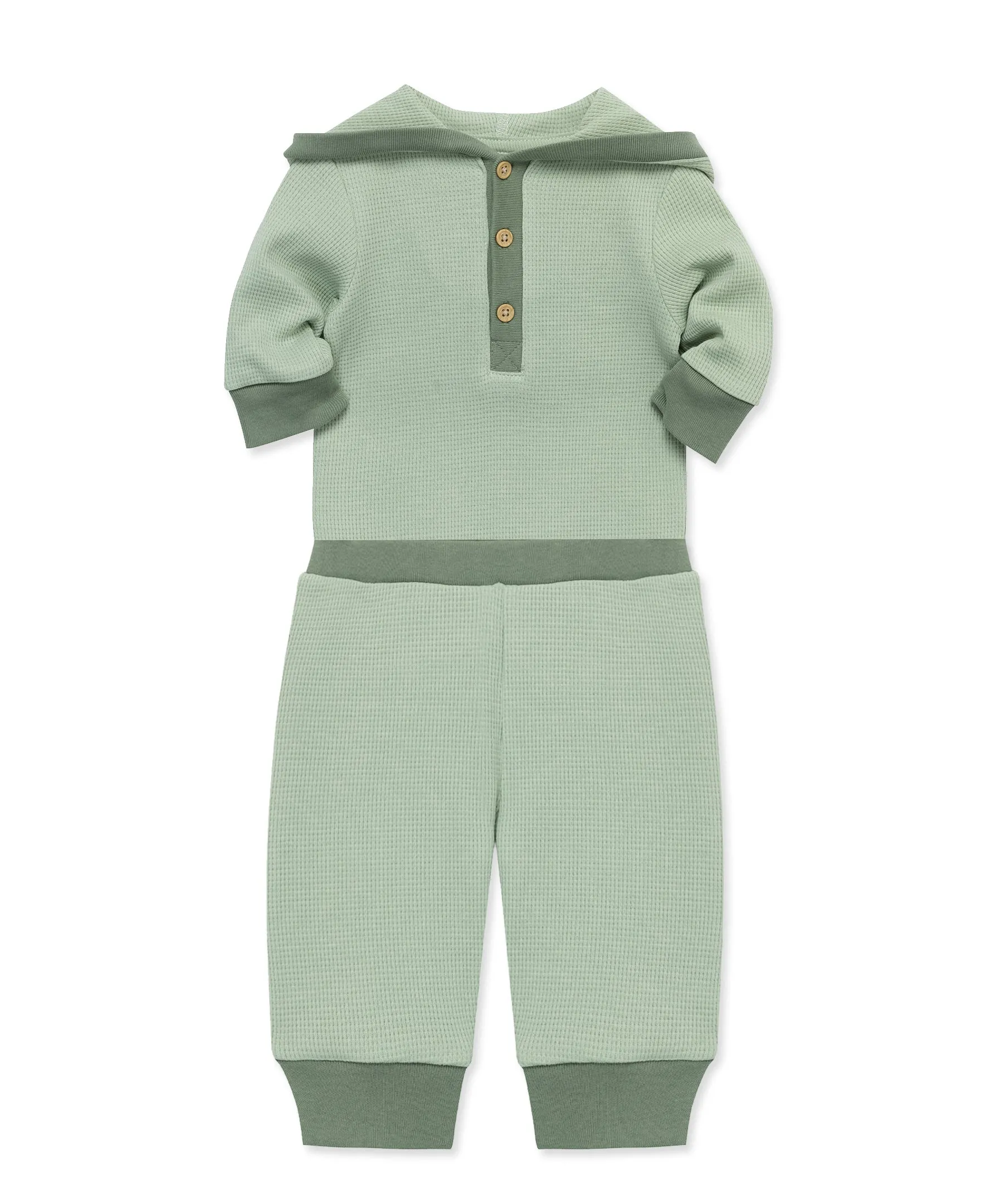 Green Waffle Knit Bodysuit & Pant Set