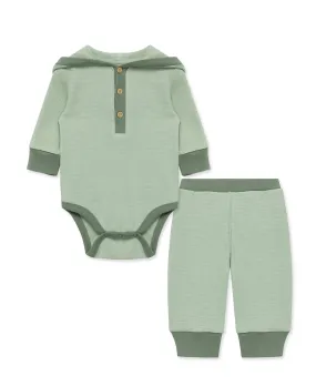 Green Waffle Knit Bodysuit & Pant Set