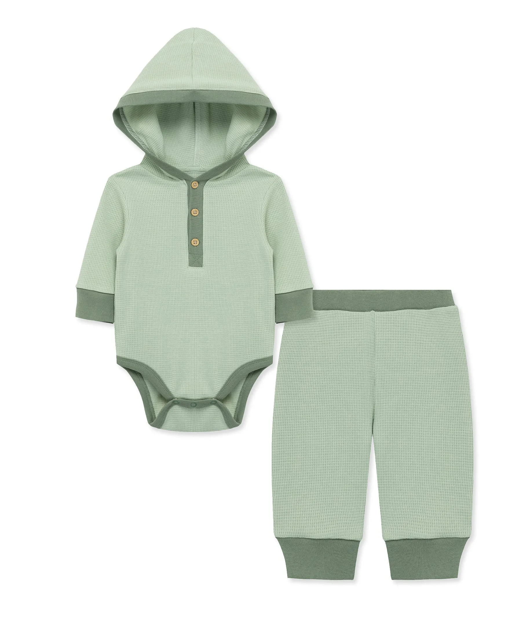 Green Waffle Knit Bodysuit & Pant Set