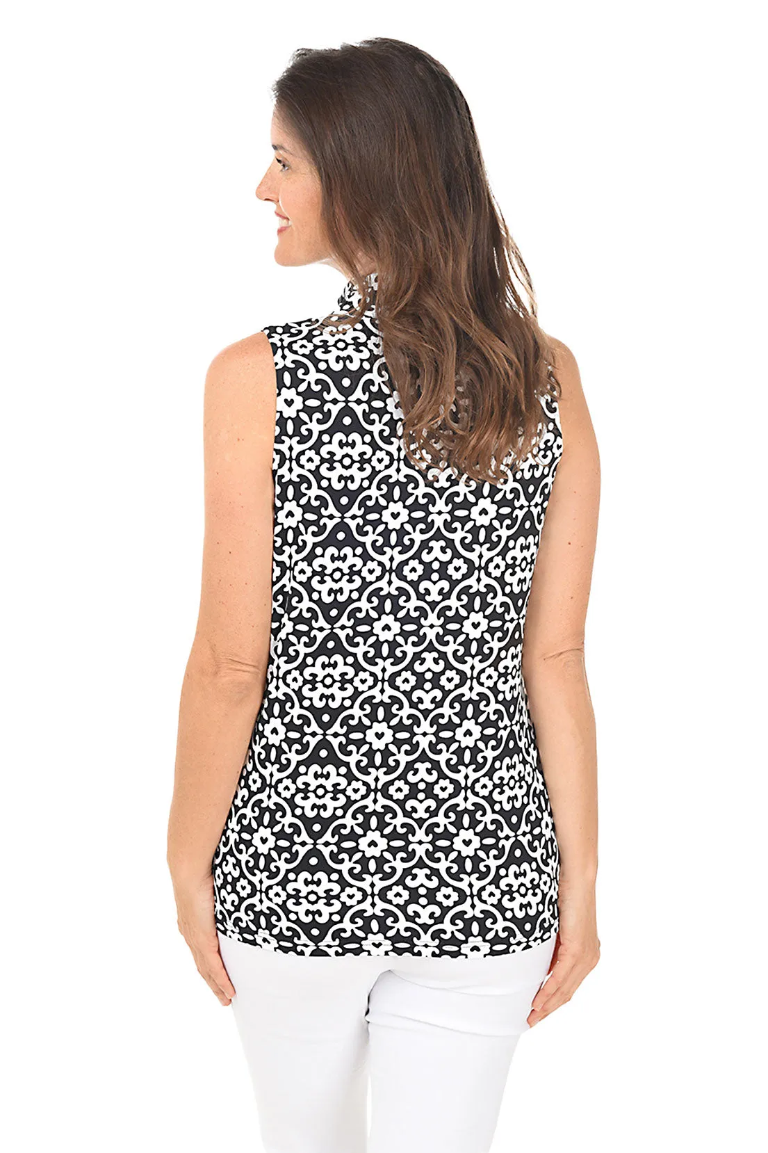 Heart Damask UPF50  Sleeveless Zip Top