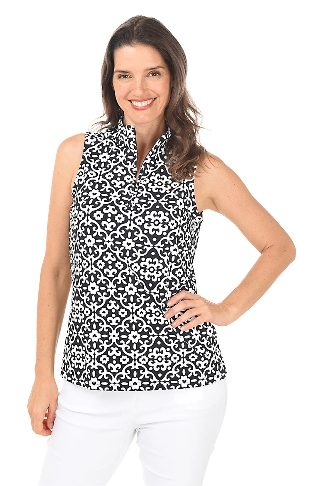 Heart Damask UPF50  Sleeveless Zip Top