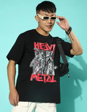 Heavy Metal Black Oversized Front Graphic Printed Tshirt