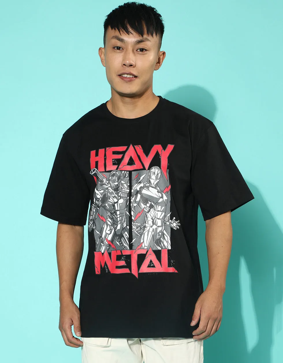 Heavy Metal Black Oversized Front Graphic Printed Tshirt