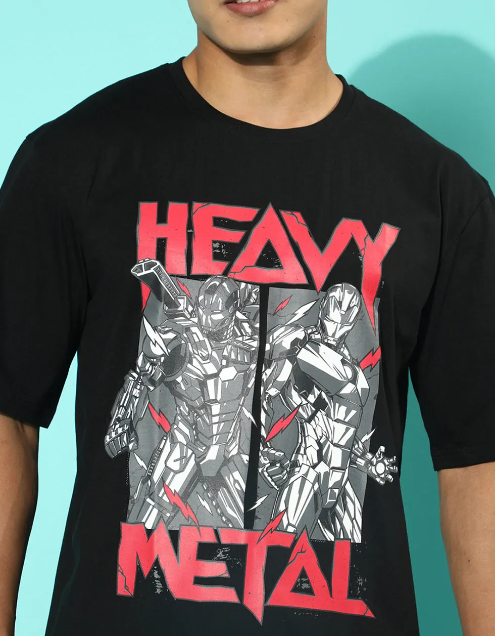 Heavy Metal Black Oversized Front Graphic Printed Tshirt