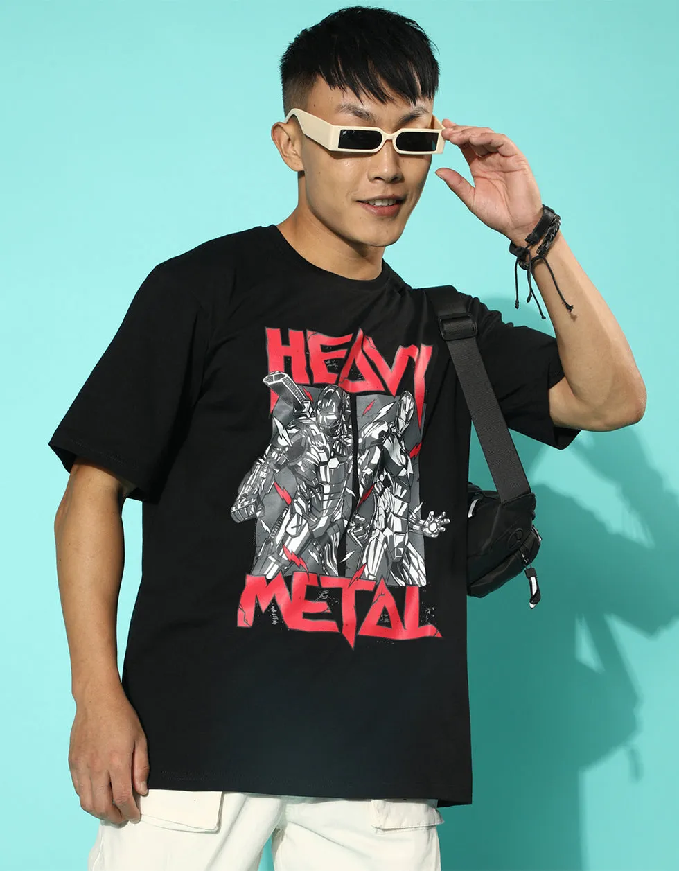 Heavy Metal Black Oversized Front Graphic Printed Tshirt