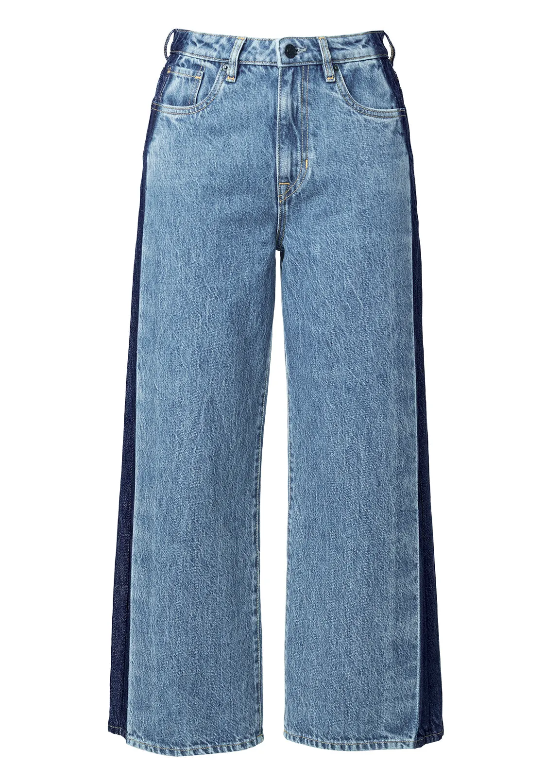 High Rise Wide Leg Addisson Women’s Cropped Jeans in Shadow Wash Blue - BL15896