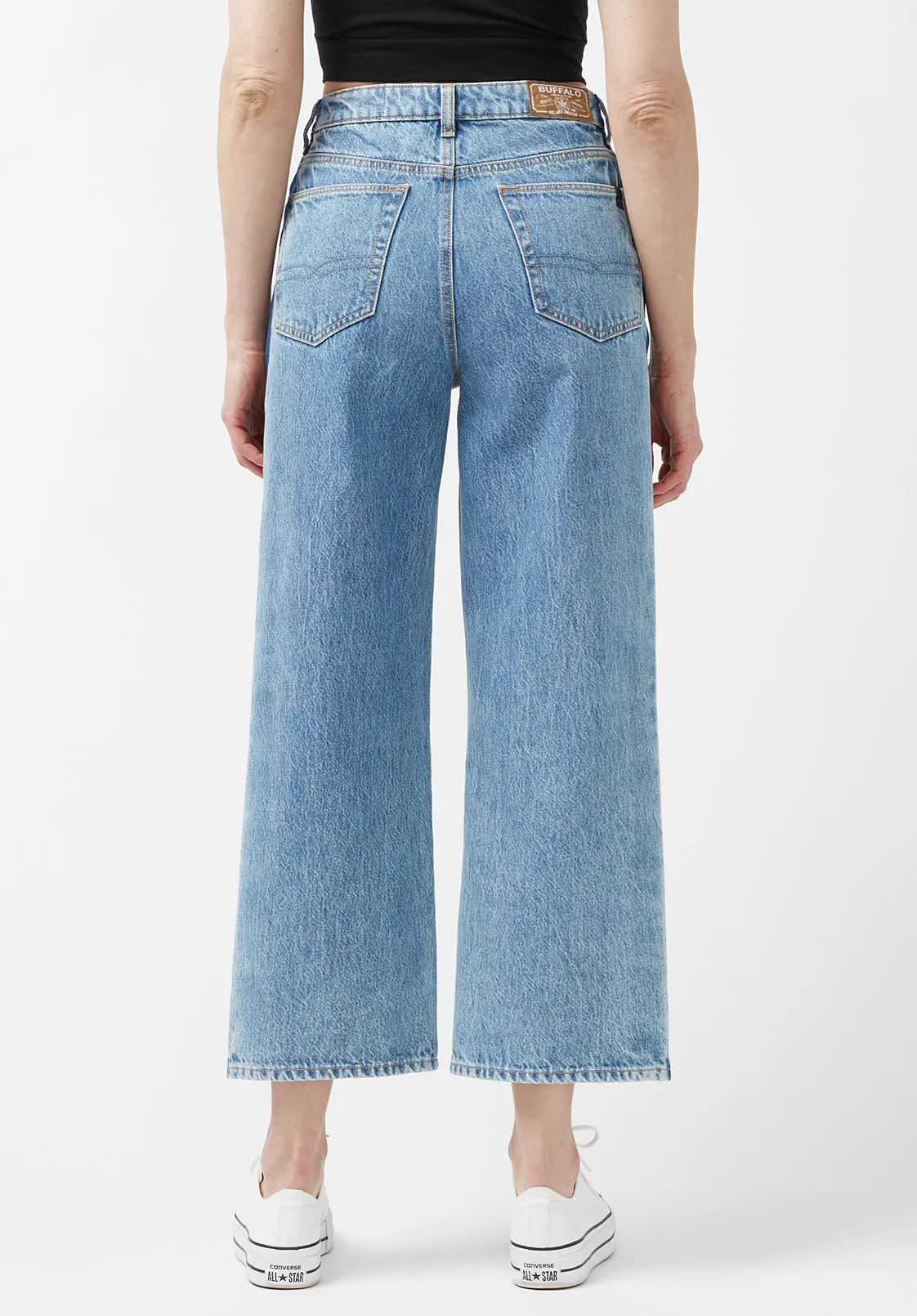 High Rise Wide Leg Addisson Women’s Cropped Jeans in Shadow Wash Blue - BL15896