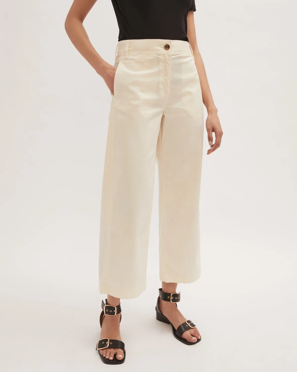 High Waist Wide Leg Chino | Ivory