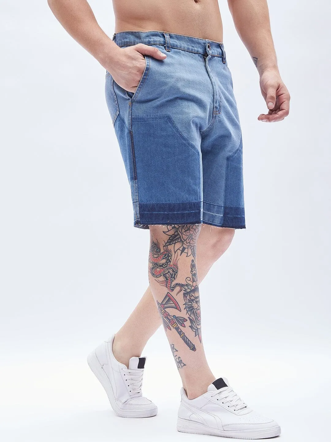 Ice Blue Carpenter Denim Shorts