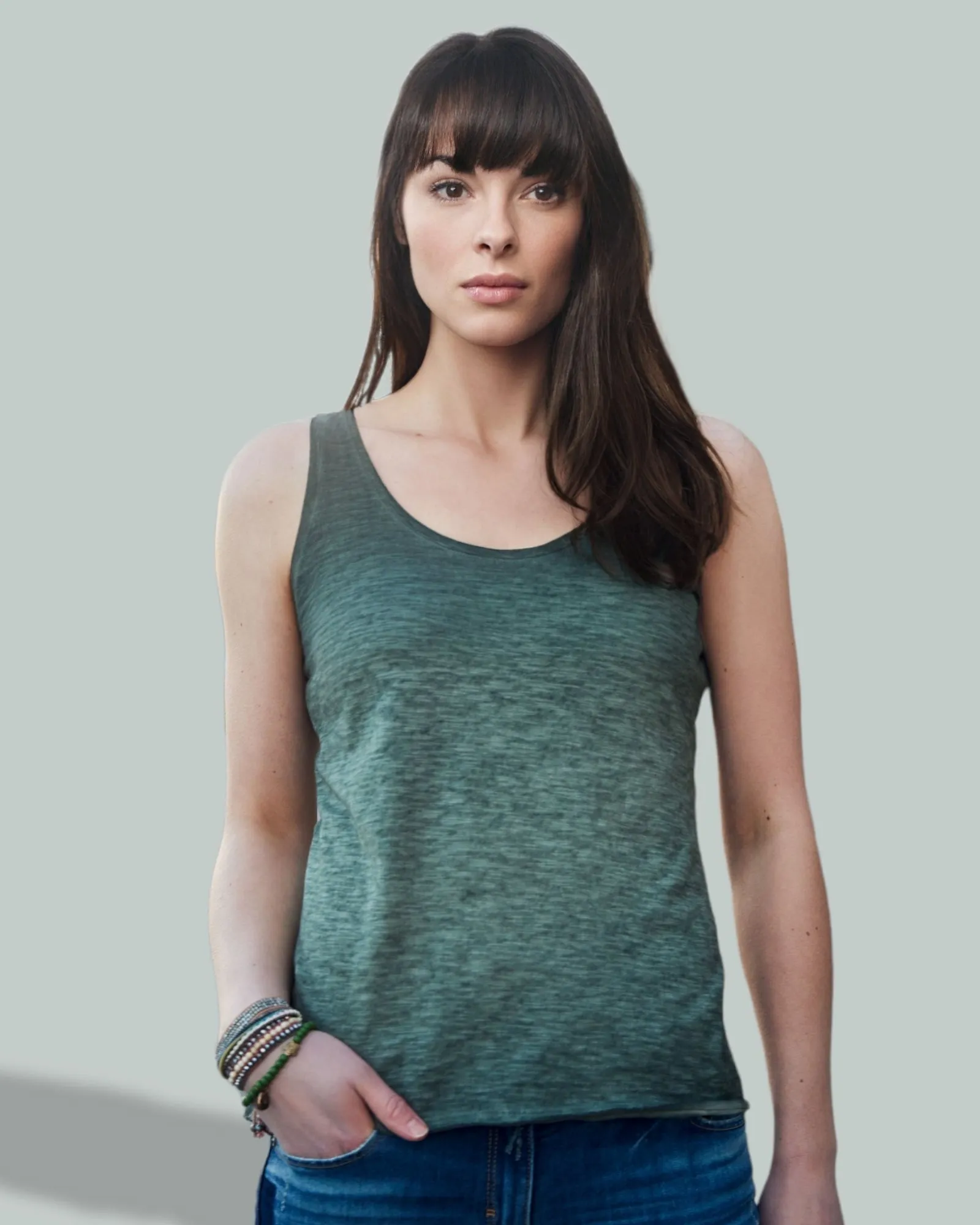 JAN 8017 ― Damen Bio-Baumwolle Flammgarn Tank Top - Hell Grau