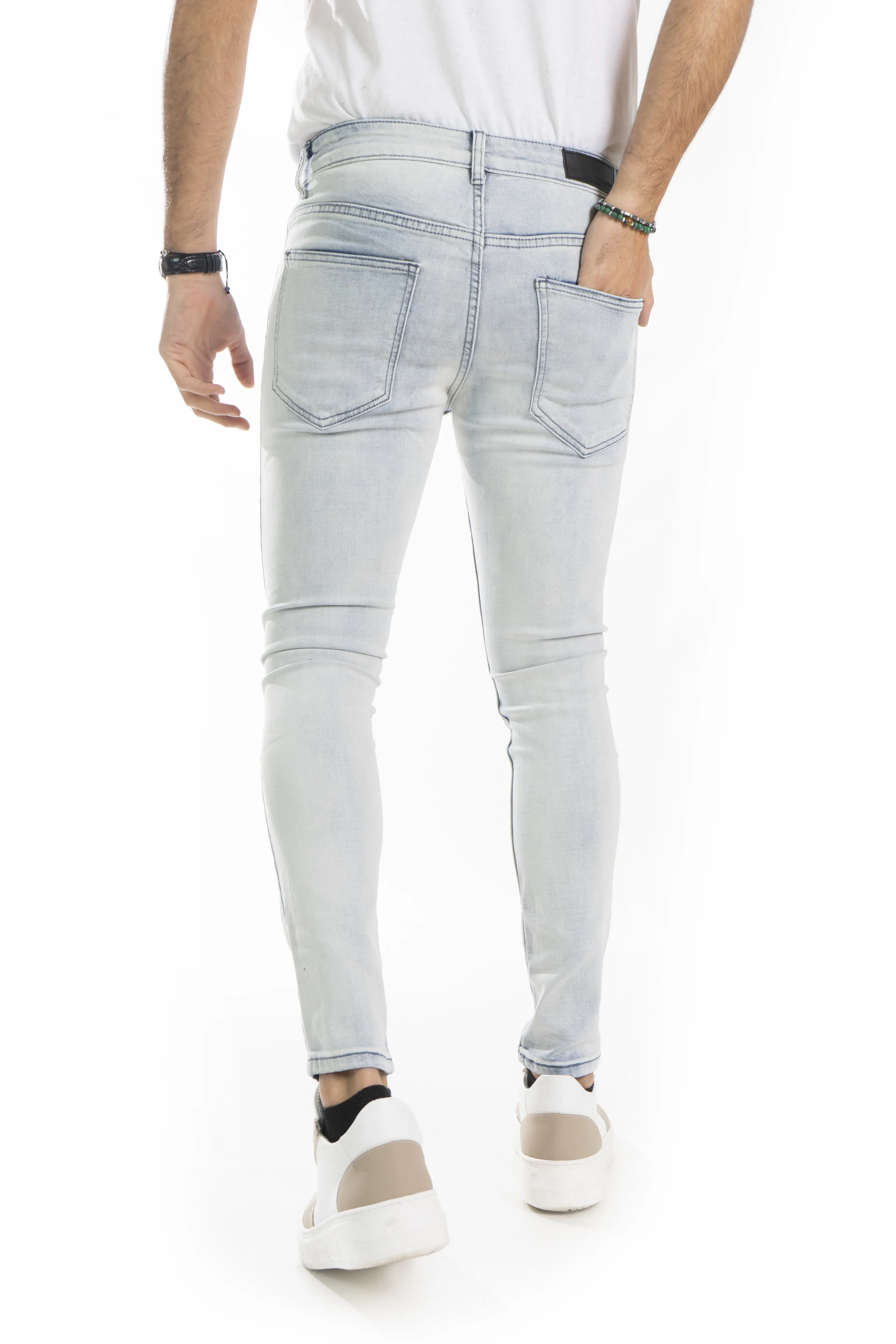 Jeans Uomo Skinny Fit Chiaro Con Abrasioni Elastico Art. JS435