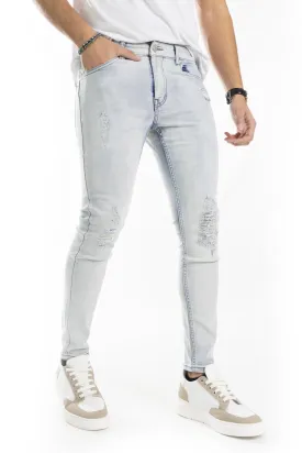 Jeans Uomo Skinny Fit Chiaro Con Abrasioni Elastico Art. JS435