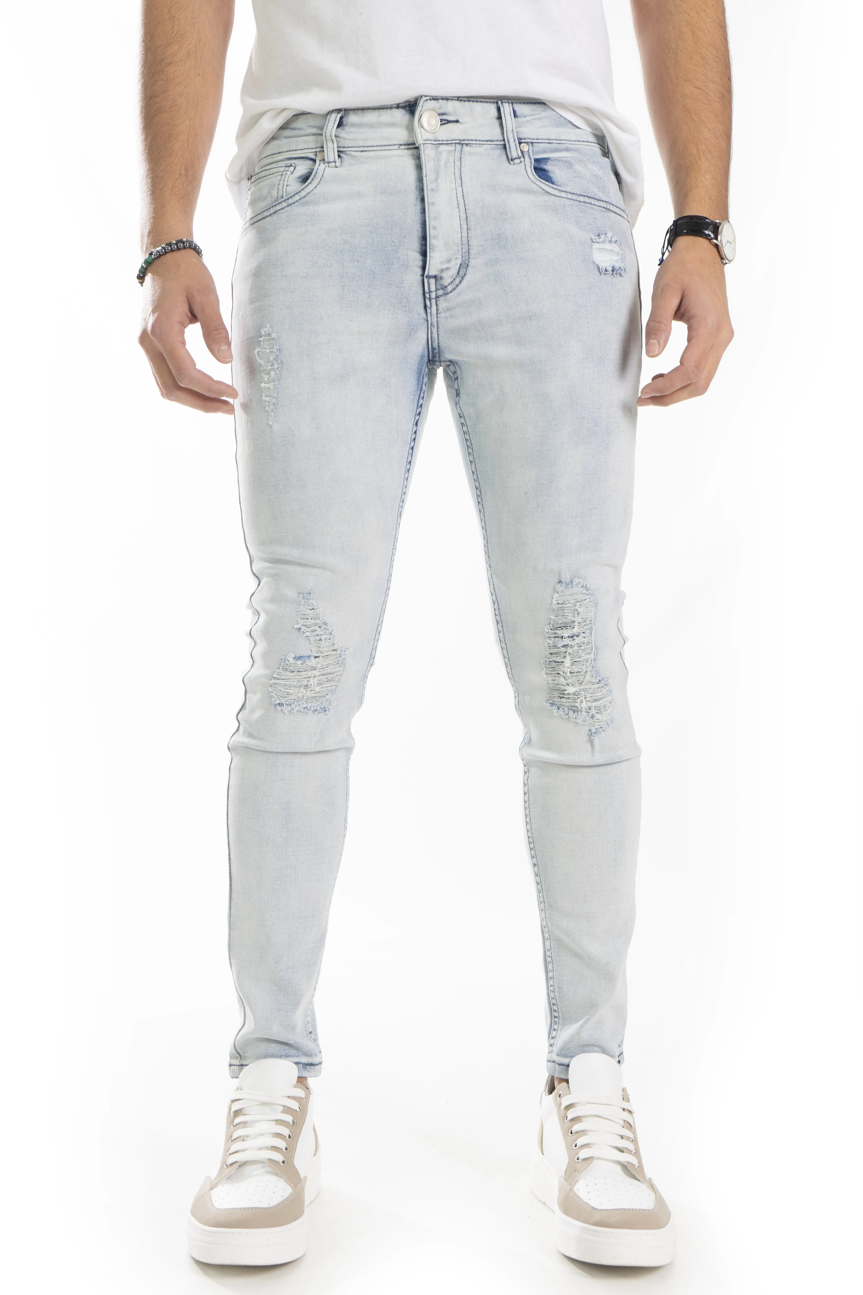 Jeans Uomo Skinny Fit Chiaro Con Abrasioni Elastico Art. JS435