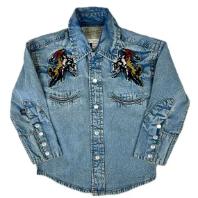 Kid's Rockmount Bronc Vintage Embroidery Western Shirt in Denim